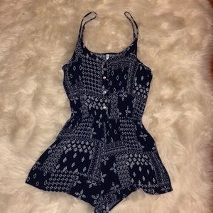 Navy and white print romper